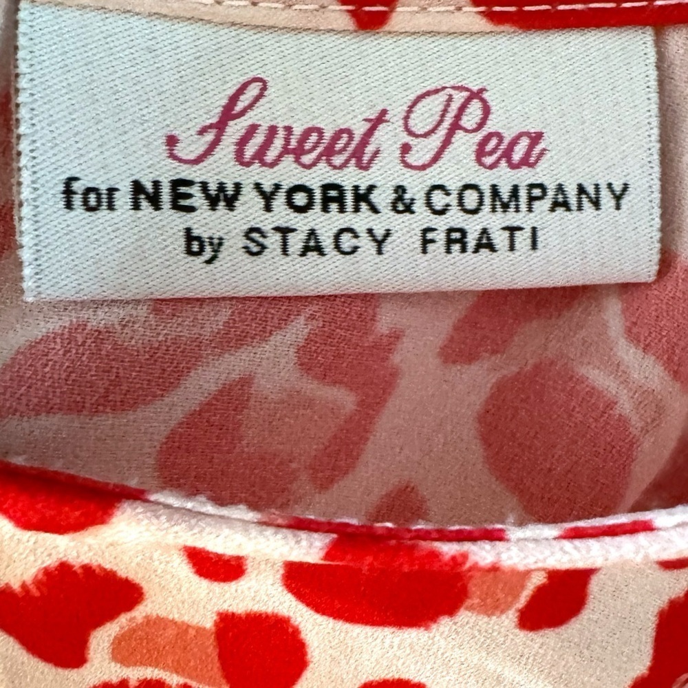 Sweet Pea NY & Co By Stacy Frati Red Animal Print Top Sz L Short Sleeve Sheer - Picture 7 of 11